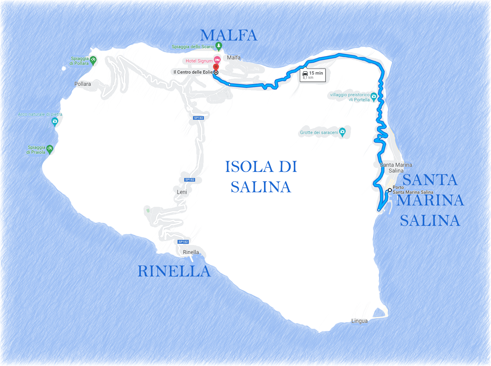 percorso direzioni mappa da porto santa marina di salina ad ambulatorio veterinario il centro delle eolie 1618px